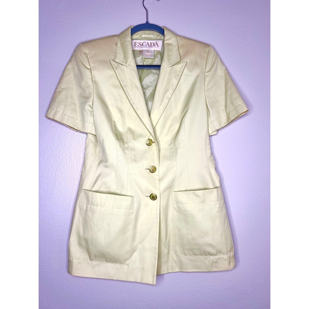 Escada Margaretha Ley Vintage Short Sleeve Blazer Jacket Light Green cotton  38
